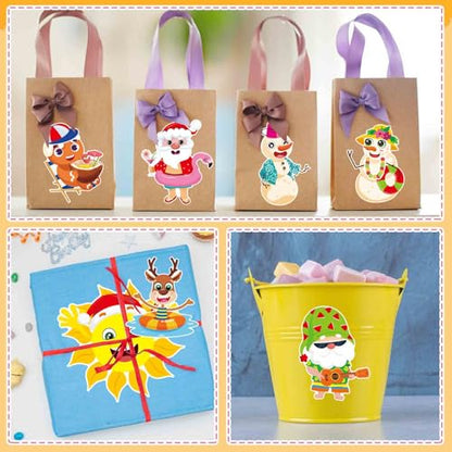 Hawaiian Tropical Summer Stickers for Kids, July Christmas Stickers | 24 PCS Make Your Own Mix and Match Sticker with Santa Claus, Reindeer, Gingerbread Man, Snowman, Summer Holiday Party Favor - style: July Christmas