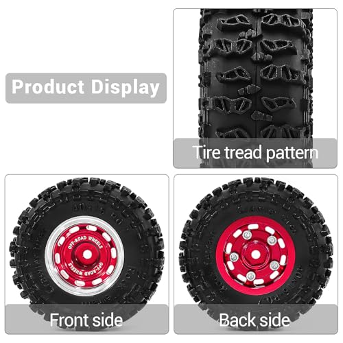 0.7" Aluminum Beadlock Wheels and Tires Set for 1/30 Axial SCX30 RC Crawler – Upgrade Parts (Red-297) - color: Red-297