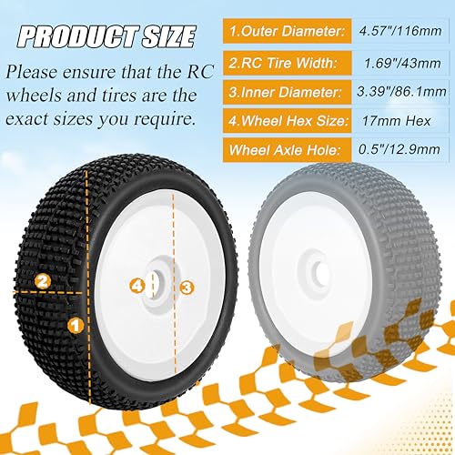 17mm hex RC Wheels and Tires for Arrma Typhon Talion 6S 3S Team Losi 8Ight 1/8 RC Buggy Tires and Wheels Pre-glued White 4PCS - color: white