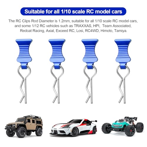RC Car Body Clips with Pull Tab for 1/10 1/12 Scale Traxxas Axial Redcat Losi Tamiya HPI HSP RC Truck Crawler Buggy On Road Touring Racing, Set of 4 (Navy Blue) - color: Navy Blue