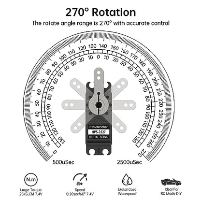 25KG High Torque Digital Servo Motor Full Metal Gear, Metal Case Servo Waterproof for RC Mode DIY,Control Angle 270° - size: 25KG/270°