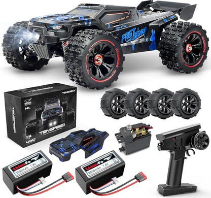 1:14 Scale RC Cars for Adults, 60KPH High Speed RC Truggy, 4X4 Off-Road Remote Control Truck, Waterproof Electric Car with 2S Battery, All Terrain RC Vehicle for Snow, Sand, Beach & Rocky Surfaces