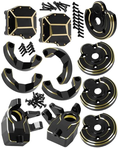Brass Portal Covers Weights/Axle Diff Cover/Inner Portal Covers Front Steering Knuckles Upgrades Part for SCX10 III,Rc Upgrades Part Hops Up for SCX10 III,Replace AXI232026/AXI232006,Black