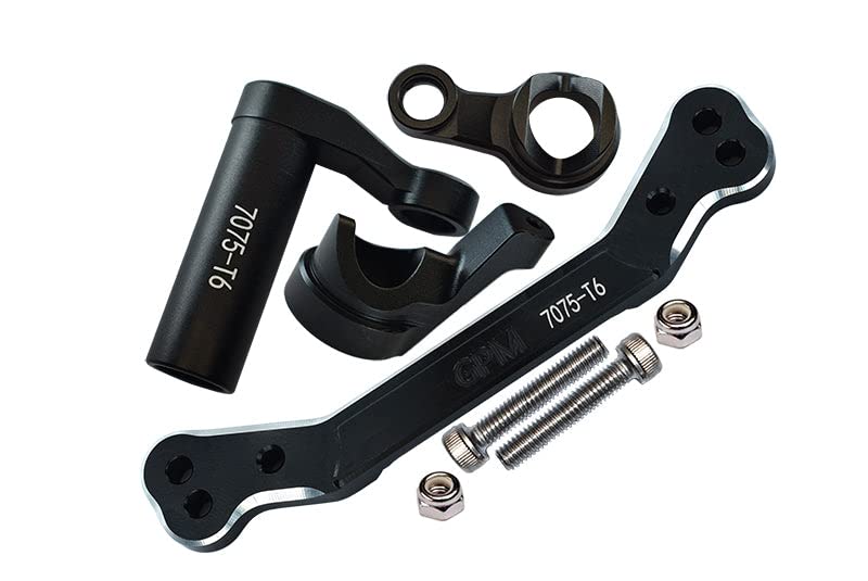 Aluminum 7075-T6 Steering Assembly + Steering Plate For Traxxas 1/8 4WD Sledge Monster Truck 95076-4 - 8Pc Set Black