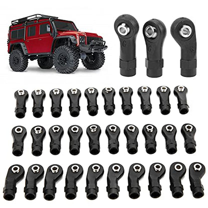 Link Linkage Rod End, 30Pcs RC Tie Rod End, 0.3in Diameter RC Steering Link Rod with 0.1in Ball Hole, End Ball Joint Head Set Compatible with Traxxas 1/10 RC Car, Black