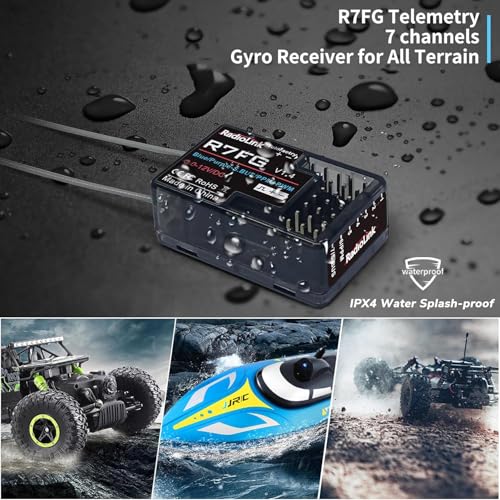 Radiolink 2.4GHz RC6GS V3 7 Channels RC Transmitter and R7FG Gyro Receiver | 600m rc controller and receiver kit, Voltage Telemetry, 30 Models Storage for Remote Control Car/Boat/Truck/Buggy/Crawler