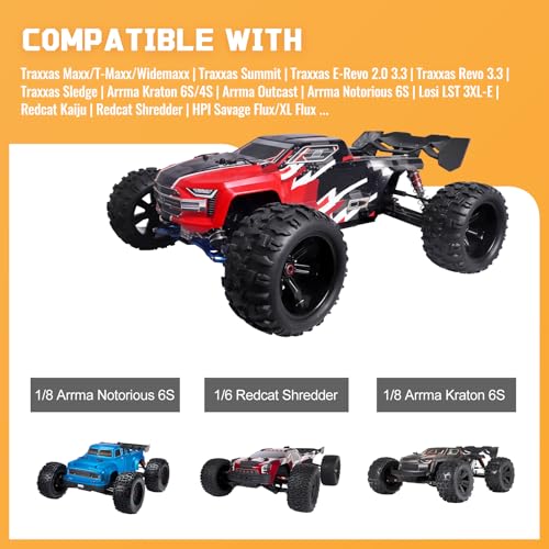 Preglued 1/8 Monster Truck Ties and Wheels OD 5.9" 17mm Hex MT Tires Wheels Set fit Traxxas Maxx E-Revo 2.0 3.3 Summit Revo 3.3 Arrma Kraton Outcast 4-6S Brushless Power