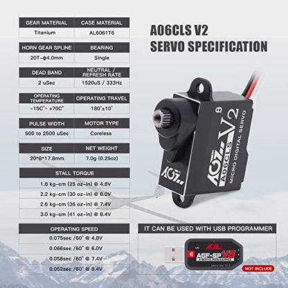 AGFRC 3KG HV RC Micro Servo for Mini-Z Cars (A06CLS V2 Black) | 6g Ultra-Light, 0.052s High Speed, Programmable, Digital Coreless Motor, Full Metal Gear, Ideal for 1/28 RC Cars - style: A06CLS V2 Black