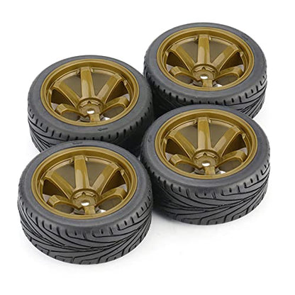 4PCS RC Car Rubber Tires and Plastic Wheels Rims Compatible with 1/10 Scale On Road Touring Racing Flat Drift Car for HSP HPI Tamiya(Gold) - color: Gold