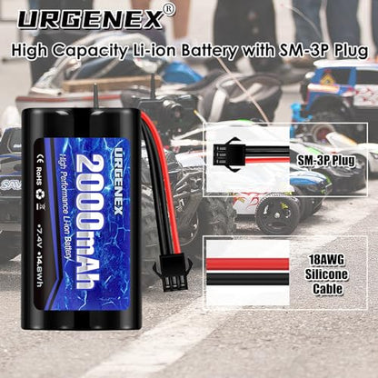 2S RC Battery 2000mAh 7.4V Li-ion Battery with SM3P Plug 2S Rechargeable RC Battery with 2 USB Chargers Fit for RC Toys RC Car Truck and RC Tank