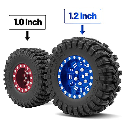 OGRC 1.0 Plus (1.2 Inches) Beadlock Wheel and Tires Set 7mm Negative Offset Wheel Rims SS Super Soft Sticky Tires for TRX4M SCX24 FCX24 AX24 1/24 1/18 RC Crawler Car - 62 * 24mm (Blue) - color: Blue
