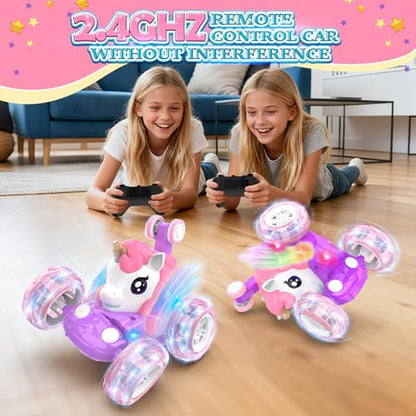 Mafbeanl Remote Control Car Stunt RC Cars 360° Rotating with 2.4GHz Rechargeable Wheel Lights Toys Car Gift for Boys Girls 3 4 5 6 7 8 9 10 11 12 (Pink) - color: Pink