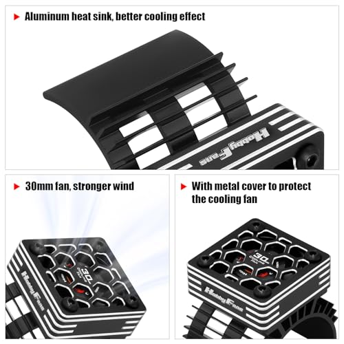 RC Motor Heat Sink with 2PCS Cooling Fan and Metal Cover Fit 540 550 3650 F540 3660 3670 Brushless Motor Engine Heatsink for 1/10 RC Car Truck Buggy Crawler - style: Black, w/ Metal Cover & Extral Fan