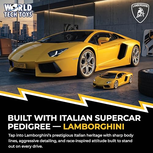 Lamborghini Aventador 1:10 Remote Control Sports Car, 2.4GHz, Full-Function | Officially Licensed Model Measures 16 x 7.5 x 4 in, Includes Rechargeable Car Battery; Remote Needs 3 AA, Ages 6+