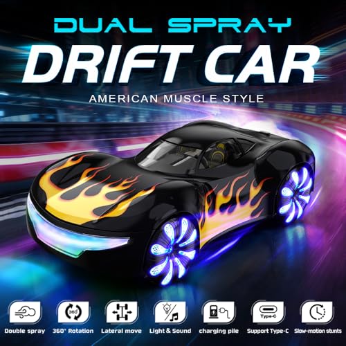 2.4GHz Remote Control Car, 360° Spins, Side-to-Side Movement, Dual Spray, LEDs, Auto Demo, RC Vehicle Outdoor Toys RC Cars Toys for Ages 8-13 Boys Girls Kids Birthday - color: Black