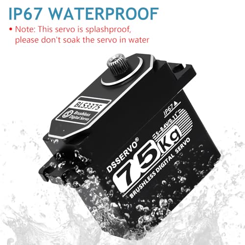 75kg RC Digital Servo with 2PCS 25T Servo Horn Full Aluminum Shell IP67 Waterproof Brushless Servo High Torque Fast Steering Servo for 1/8 1/10 1/12 RC Car, 270° - size: 75kg, 270°