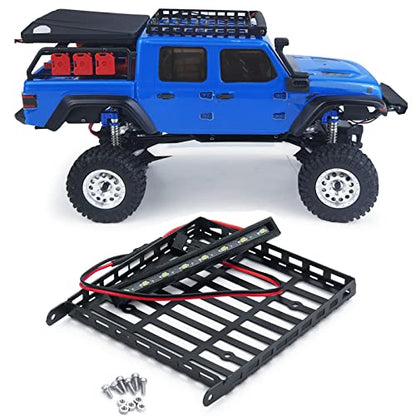 Stainless Steel RC Roof Rack with LED Light Bar for Axial SCX24 AXI00005 Gladiator 1/24th RC Crawler Truck Car