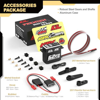 AGFRC 62KG 16.8V Waterproof Servo for 1/10 1/8 RC Cars (A75BUMW) | 0.092sec/60° @16.8V, Brushless Motor, Full Metal Gears, Digital, Programmable, Fits 1/10 & 1/8 RC Buggies / Trucks