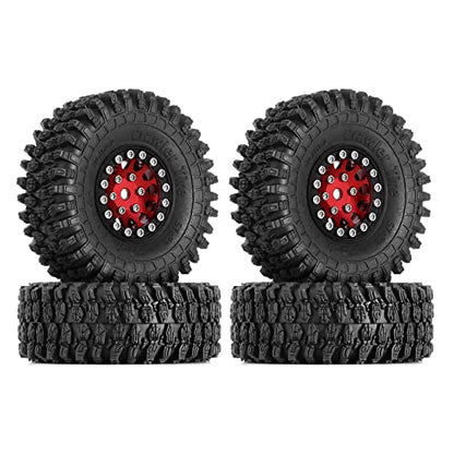 INJORA 1.0 Beadlock Wheel S5 Super Soft Sticky Crawler Tires for TRX4M Axial AX24 SCX24 FCX24 Enduro24 Upgrade, 57 * 22mm(Red) - color: Red