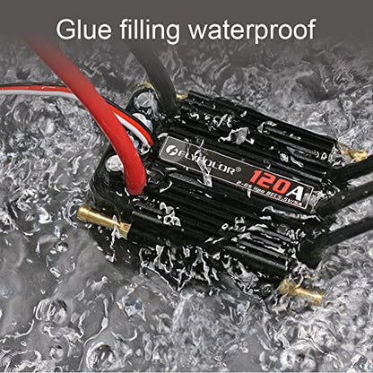FLYCOLOR 120A Waterproof Brushless ESC Electronic Speed Controller with 5.5V/5A BEC and XT90 4.0mm Banana Head Connector for Model Ship RC Boat