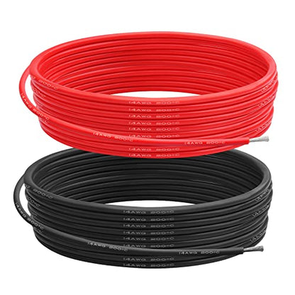 14 AWG Silicone Wire, 20 ft Red and 20 ft Black | Flexible fine-strand tinned copper cable with heat-resistant silicone insulation for batteries, RC and electronics wiring. - style: 14 AWG 20ft Red+20ft Black
