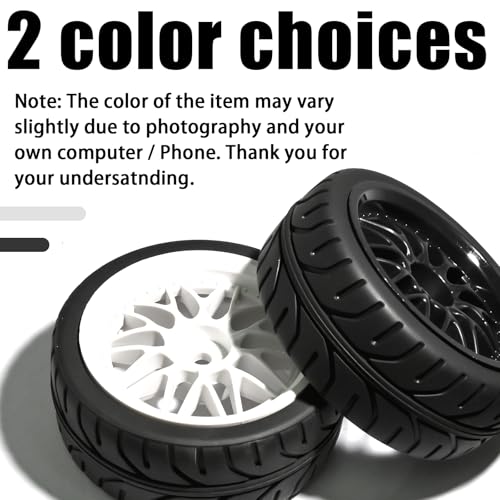 OD 2.55" On Road Rubber Tires Nylon Wheels- 12mm Hex for 1/10 RC Racing Car | Compatible with MJX HSP Tamiya HPI Kyosho Traxxas Sakura Redcat WLtoys 1/10 RC On-Road Racing Touring Car (4pcs, Black) - style: B-Black
