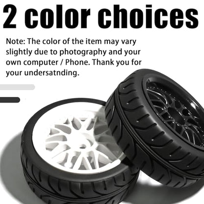 OD 2.55" On Road Rubber Tires Nylon Wheels- 12mm Hex for 1/10 RC Racing Car | Compatible with MJX HSP Tamiya HPI Kyosho Traxxas Sakura Redcat WLtoys 1/10 RC On-Road Racing Touring Car (4pcs, Black) - style: B-Black