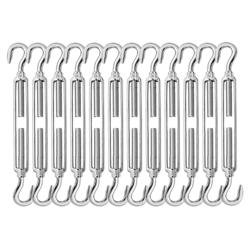 12PCS M5 Hook and Hook Stainless Steel Turnbuckle for Shade Sail | Corrosion-resistant,Easy Installation,Heavy Duty,for Cable Tent Sun Shade,Garden Decor - size: M5-12PCS-CC