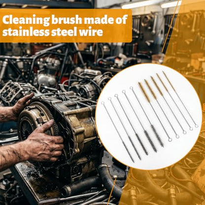 Tube Cleaning Brush,Brass Stainless Steel Engine Cleaning Brushes,12 inch Long Round Wire Pipe Cleaner for Deep Pipes (Yellow and Silver, 10 Pcs-5 Size) - color: Yellow and Silver, size: 10 Pcs-5 Size