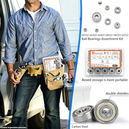 Dianrui 68 PCS 693ZZ/ 623ZZ/ 624ZZ/ 685ZZ/ 687ZZ/ 627ZZ Ball Bearings Assortment Kit, Small Bearings Carbon Steel Deep Groove Bearing, for Furniture Wheel, Roller Skates, 3D Printing and ect —6 Size - size: Assorted kit