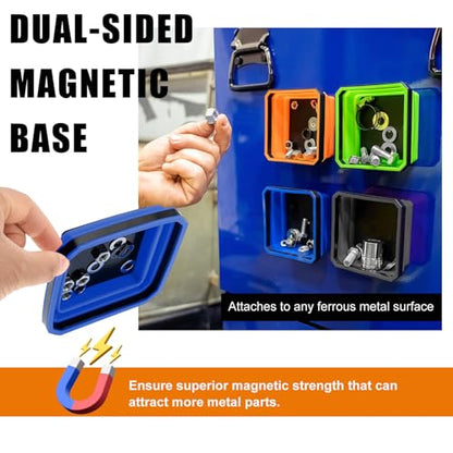 Yourkar Collapsible Magnetic Parts Tray, 4.5 Inch Foldable Magnetic Square Silicone Tray, Tool Tray Set with Double-Sided Magnetic Base for Screw Bolts Nuts Pins, Car Accessories (Black+Blue, 2 PCS) - color: Black+Blue, 2 PCS