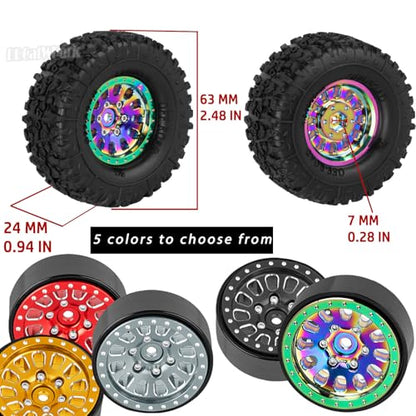 RC 1.3 in Wheel Tires for 1/18 TRX4M 1/24 SCX24 RC Crawler Car,Aluminum 1.3 Beadlock Wheel Rims and Rubber Tires w/Sponge,RC Truck Tires,Red - color: Red - (1.3 Tires)