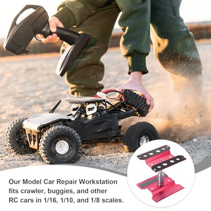 MECCANIXITY 1 Set RC Car Work Stand Lift Lower Aluminum Repair Workstation 360 Degree Rotation with Wine Red Screw Tray and Screw Box for 1/8 1/10 1/16 Scale RC Car Crawler Vehicle (Wine Red) - color: Wine Red