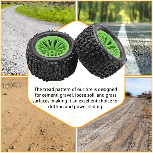 Pre-Glued 1/16 & 1/18 RC Monster Truck Tires, Soft Rubber Tire and Nylon Wheels Rims with 12mm hex Compatible with ARRMA 1/18 Granite/Typhon Grom, WLtoys A949, MJX Hyper Go H16 RC Buggy, 4PCS (Green) - color: Green