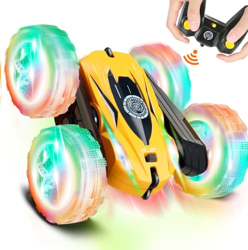FREE TO FLY Remote Control Car for Boys 6-12: Kids Rc Stunt Car 2.4GHz Fast Race Car with Lights 4WD 360°Rotating RC Cars Toy Gifts Presents for Boys Girls Age 6 7 8 9 10 11 Year Old Yellow - color: Big Yellow