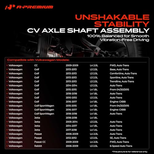 A-Premium Front Right Passenger Side CV Axle Shaft Assembly | Compatible with Volkswagen Jetta 2005-2018 CC Golf SportWagen Passat CC Rabbit, Replace# 1K0407272EF 1K0407272GE - style: Front Passenger Side