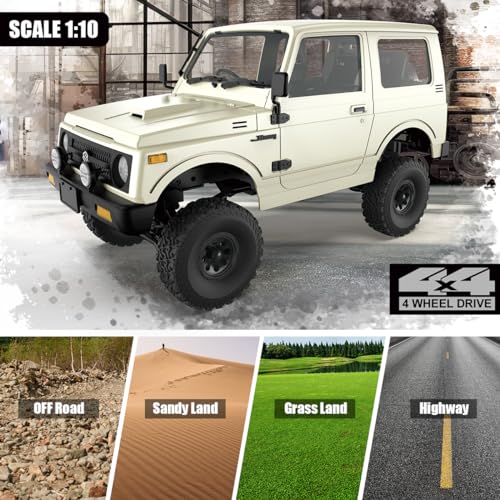 Losbenco RC Crawler 1/10 Scale RC Rock Crawler, WPL C74 Jimny RC Truck All Terrain RC Car RTR 4x4 Off-Road Remote Control Trucks with LED Lights and Two Batteries for Kids and Adults