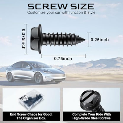 Rustproof License Plate Screws for Securing License Plates Frames and Covers on Cars and Trucks, 4 Sets Premium Stainless Steel Self Tapping Mounting Bolts (Black Zinc Plated) - color: Slotted-Black, size: 4 Pack