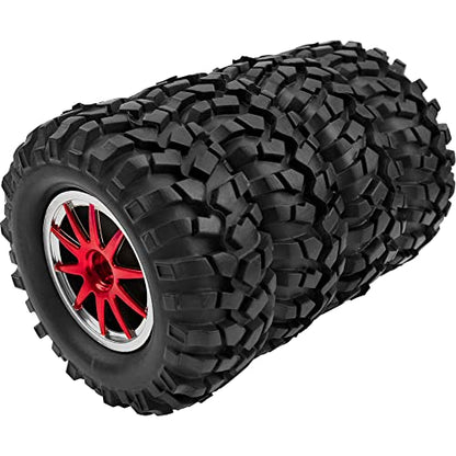10-Spoke OD96mm Rubber Tires & Plastic Wheels Rim 12mm Hex Hub 1.9" RC Tires Compatible with Axial SCX10 Tamiya CC01 D90 TF2 HSP 1/10 Off-Road Crawler Car