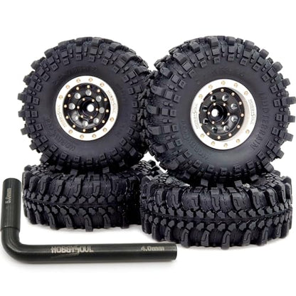 61 * 22.4mm Soft Sticky 1.0 Mud Terrain Tires Tyre & Brass 1'' beadlock Wheels Rims for RC Crawler 1/18 TRX4M 1/24 SCX24 Upgrades, HS701457 - color: White & Black