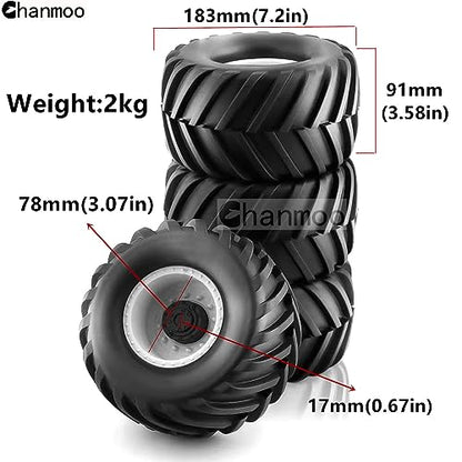 1/8 RC Monster Truck Tires and 17mm Hex Wheels Rims Rubber Buggy Tyres for 1:8 Scale Off Road Truck Car Kaiju Tmaxx E-Revo 3.3 Arrma Kraton 6S Typhon 3S Traxxas Maxx HPI Redcat 4PCS (Black) - color: Black