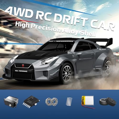 1/43 Scale RC Drift Car, Mini GTR35 RC Model Car 2.4GHz 4WD RC Alloy D43 Vehicles with Gyro & LED Lights for Adults Hobby Toys (Red) - color: Gtr-red