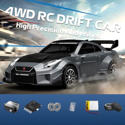 1/43 Scale RC Drift Car, Mini GTR35 RC Model Car 2.4GHz 4WD RC Alloy D43 Vehicles with Gyro & LED Lights for Adults Hobby Toys (Red) - color: Gtr-red