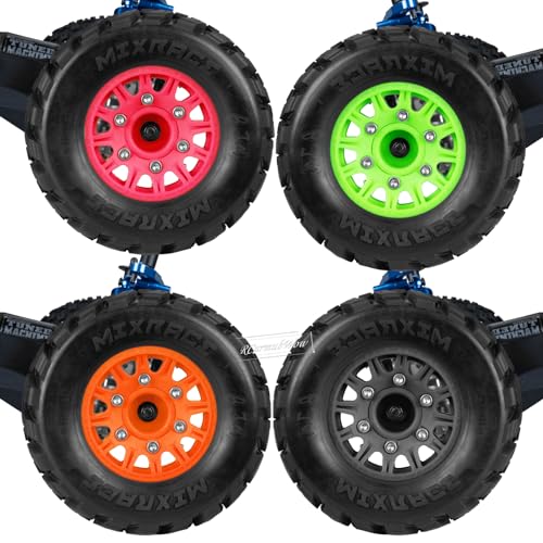RC 12mm/14mm Hex RC Wheels and Tires for 1/10 Slash 2WD 4×4 4wd,Senton Axia1 Red cat Rc 4wd,Rc Truck Tires Snow Tires Desert Tires,4PCS,Black - color: Black(4pcsw)