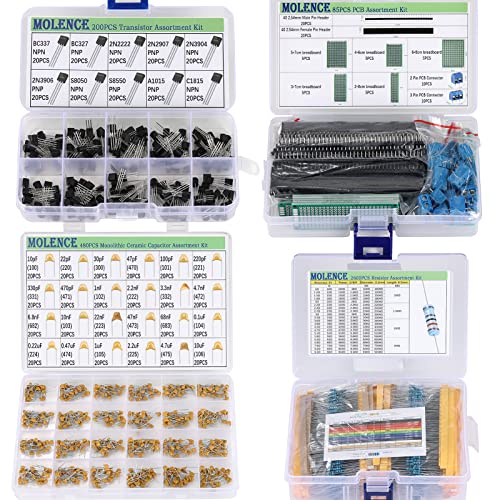 5162pcs DIY Electronics Components Kit Assortment | Resistor, Inductor, Capacitor, LED, Triode, ICS, Diodes, PCB, Potentiometer, Pin Header, Jumper Wire, Terminals, Tactswitch