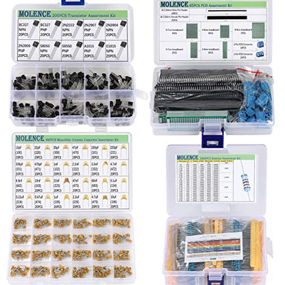 5162pcs DIY Electronics Components Kit Assortment | Resistor, Inductor, Capacitor, LED, Triode, ICS, Diodes, PCB, Potentiometer, Pin Header, Jumper Wire, Terminals, Tactswitch