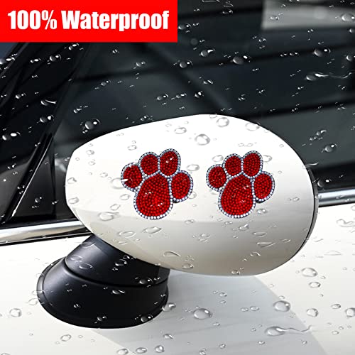 cueclue 2 PCS Bling Car Decals, Crystal Decoration Sticker, Rhinestone Dog Paw Print Stickers, Universal for Car Body Bumper Window Laptops Self-Adhesive Sticker (Red)