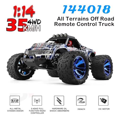 GoolRC WLtoys 144018 RC Truck, 1/14 Scale Remote Control Car, 4WD 35KM/H High Speed RC Car, 2.4GHz All Terrains Off Road Rock Crawler Truck with 2 Batteries for Adults