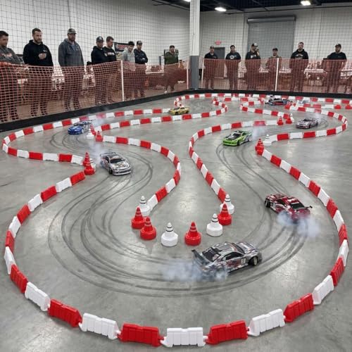 120PCS RC Track Fence Panels with 30PCS Road Cones, Red White ABS Drift Racing Barriers for 1/10 1/14 1/16 1/18 1/24 1/28 Scale RC Cars