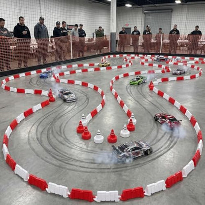 120PCS RC Track Fence Panels with 30PCS Road Cones, Red White ABS Drift Racing Barriers for 1/10 1/14 1/16 1/18 1/24 1/28 Scale RC Cars
